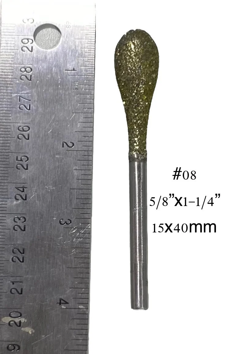 Diamond Burr #08 Teardrop 5/8x1-1/2" (15x40mm) 1/4" Shaft