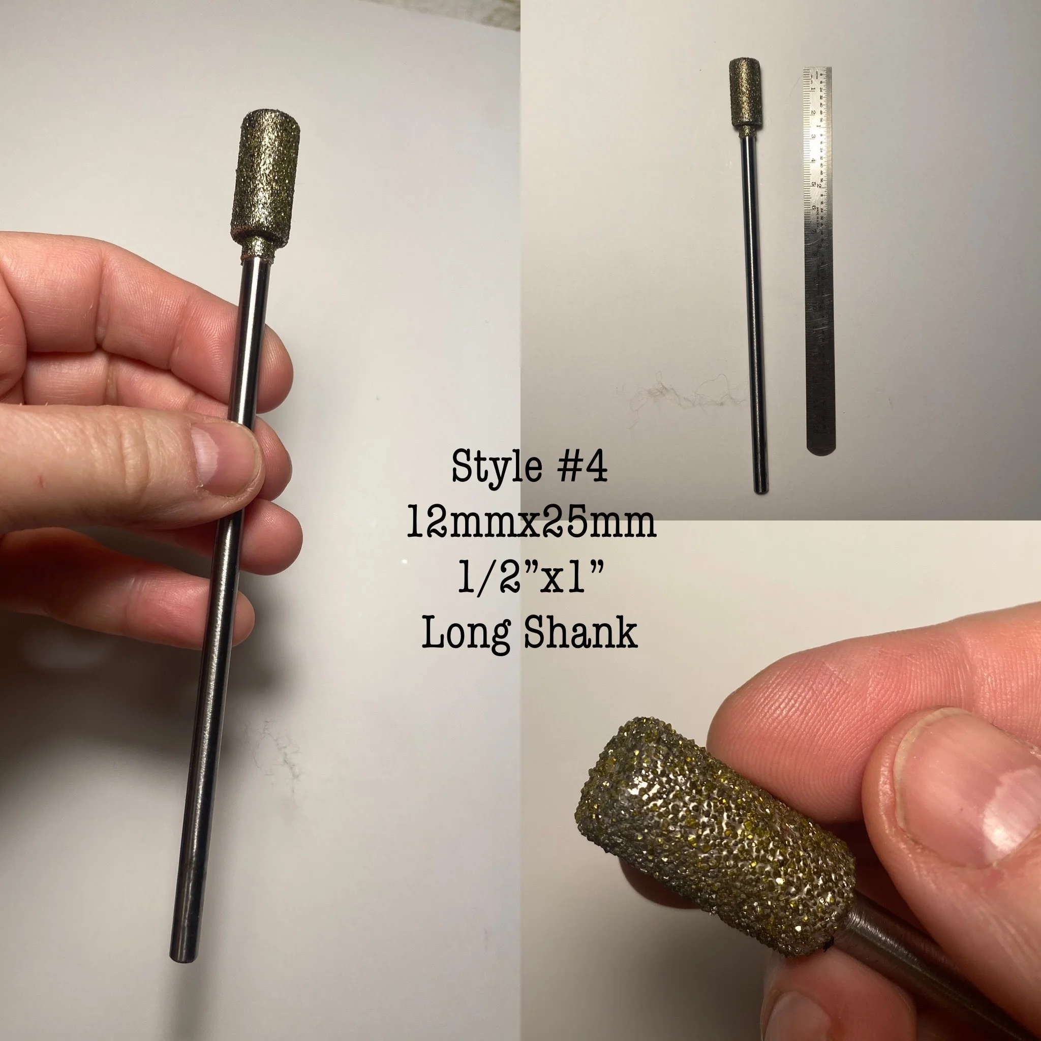 Diamond Burr #03 Cylinder 1/2x1" (12x25mm) 1/4" Shaft Long #3