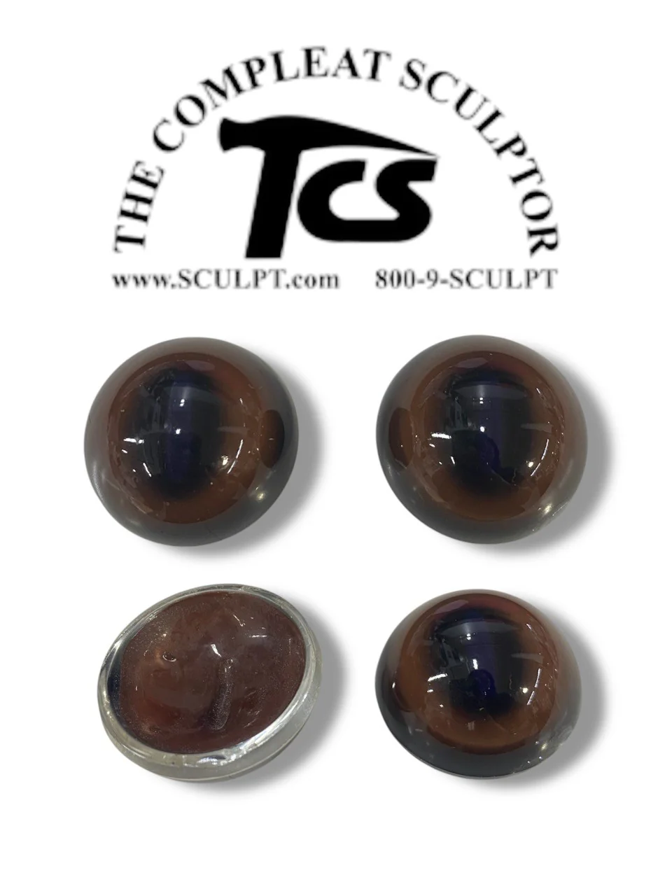 Vintage Glass Eyes Brown (Blue Glow) 1"x5/8" (Pair)