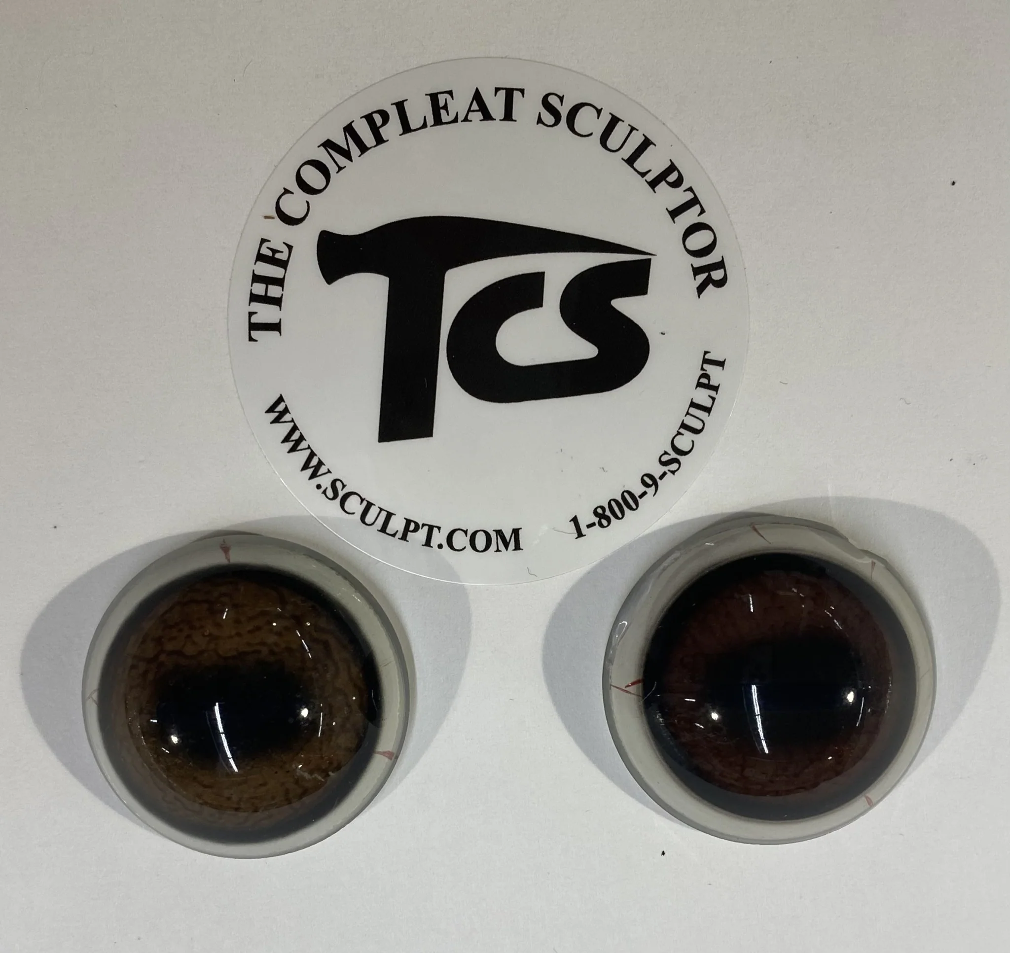 Vintage Glass Eyes Brown/Light Brown - White Rim 1.25"x1/2" (Pair) - Image 2