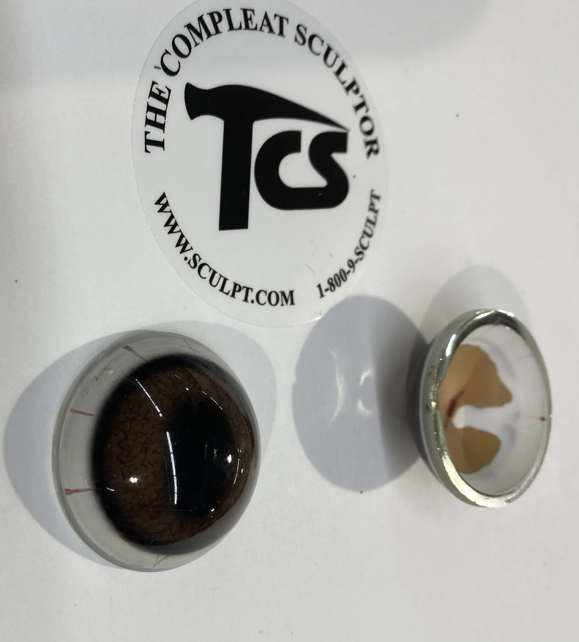 Vintage Glass Eyes Light Brown - White Rim 1.25"x1/2" (Pair) - Image 2