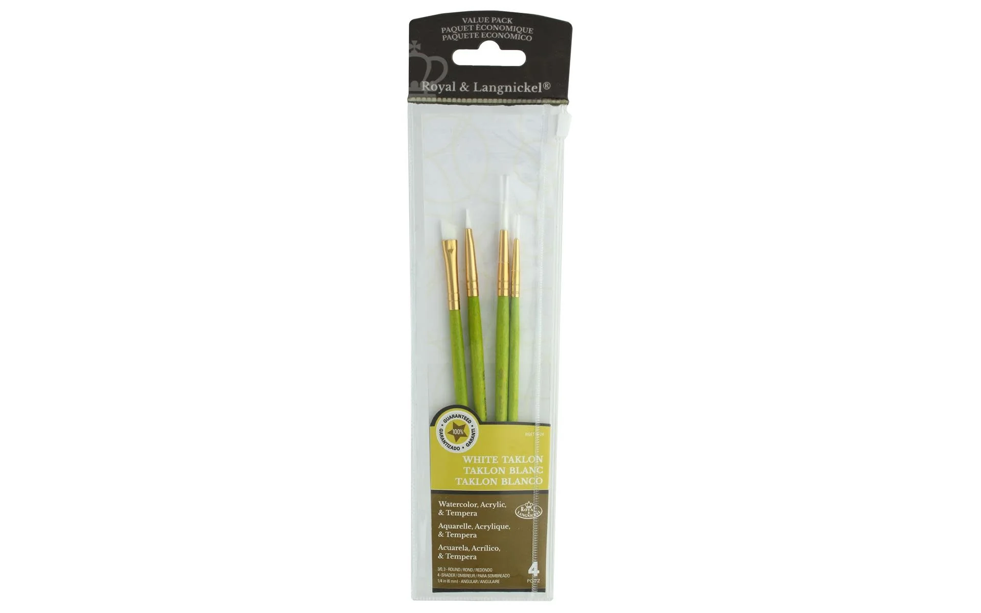 White Taklon Brush Set Round/Shader/Angular 4pc